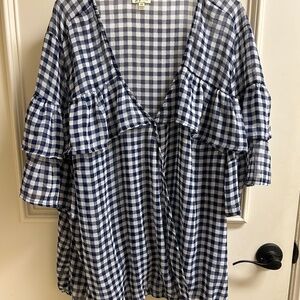 Navy gingham blouse